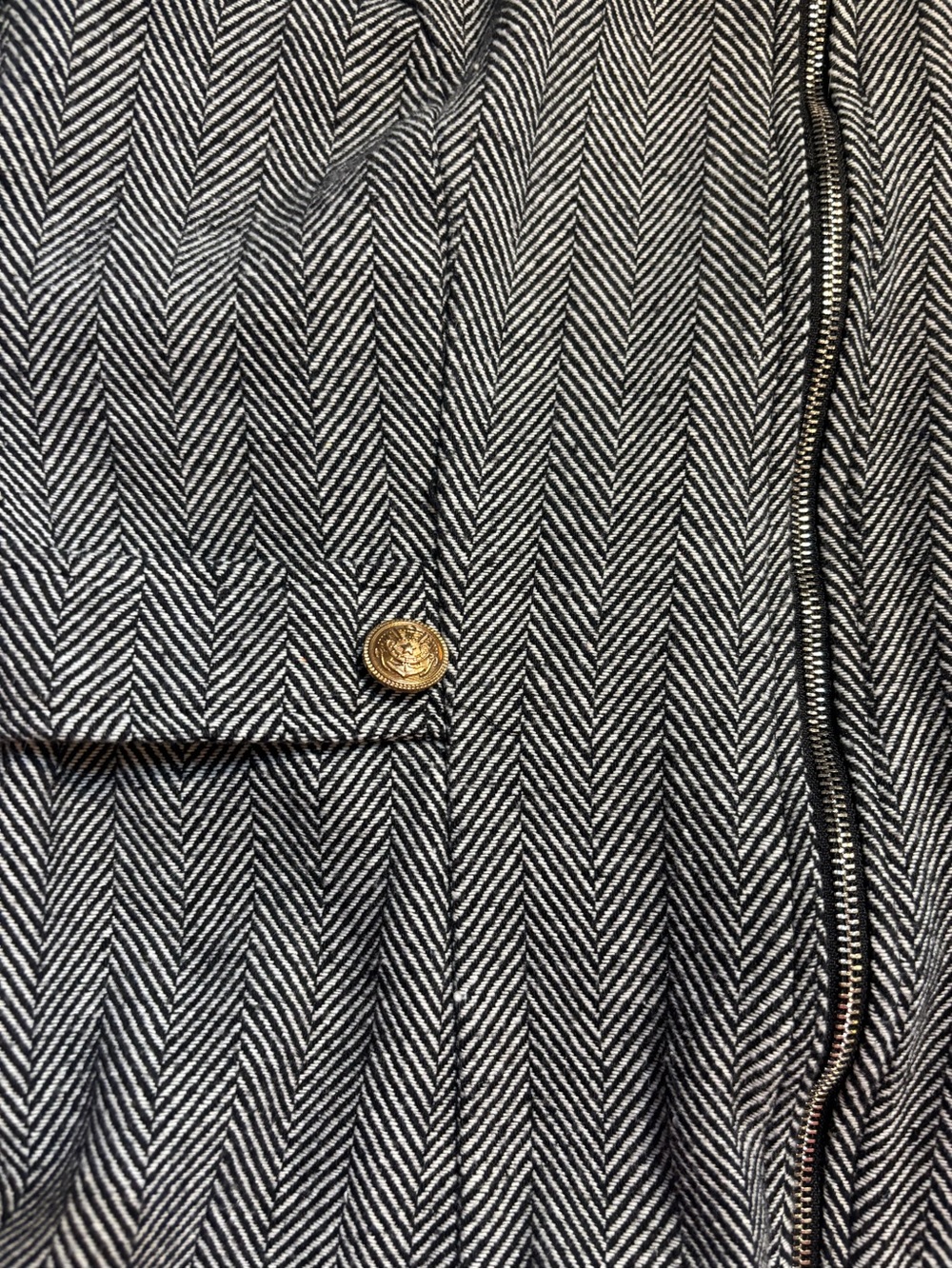 Herringbone Blazer Large SHEIN Black & White Tweed Zip-Front Flap Detail Jacket - Picture 11 of 16